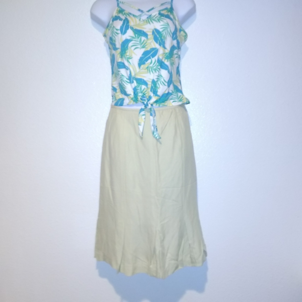 Talbot's Green Silk Midi Skirt